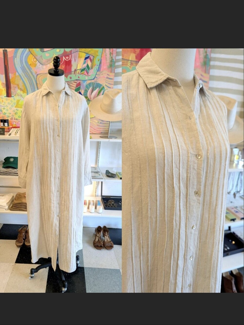 Lanthropy Size: L/XL 100% Linen Relaxed long-sleeve beige linen dress